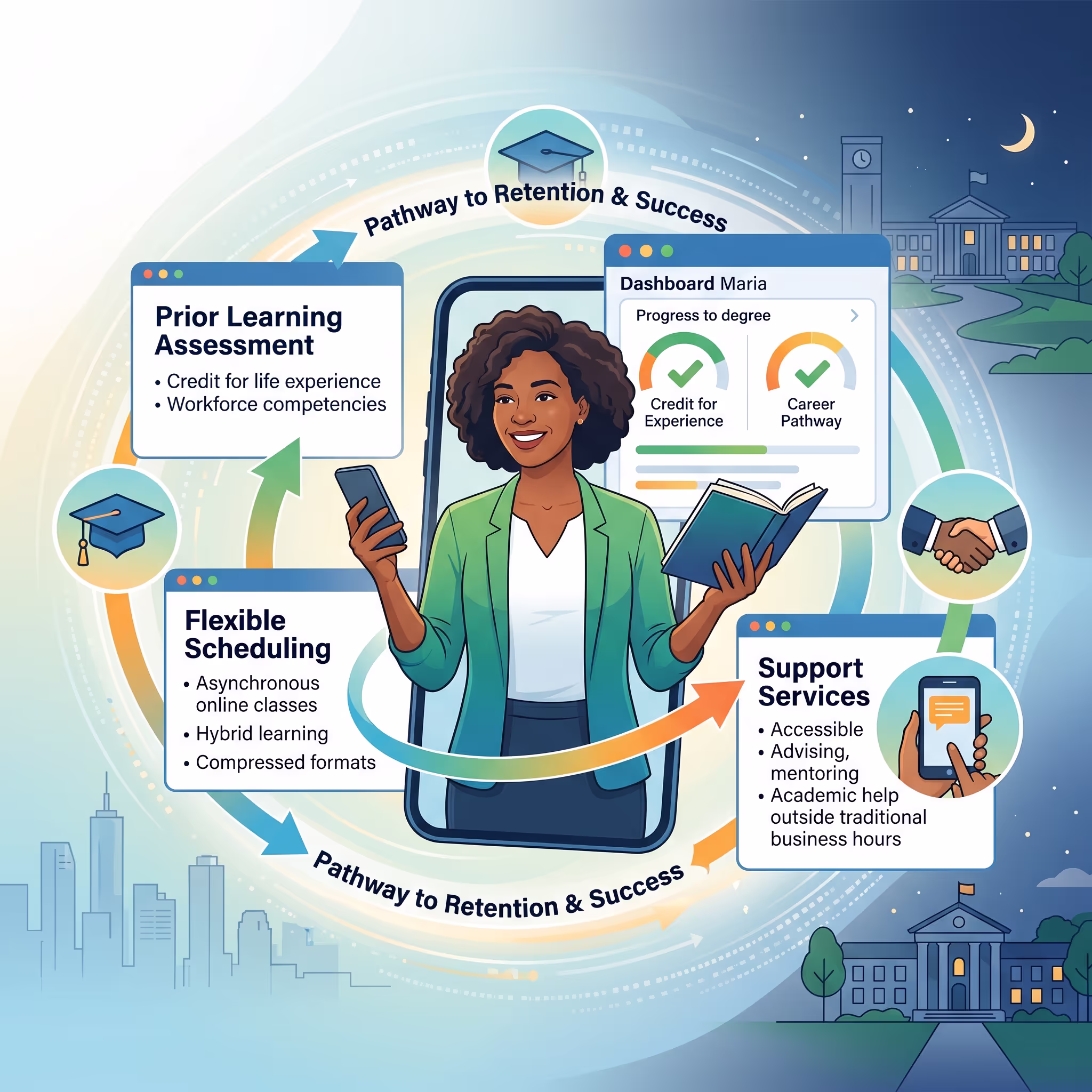 Support Services and Technology for Adult Learner Retention Mobile technology and support services designed for adult learner retention success