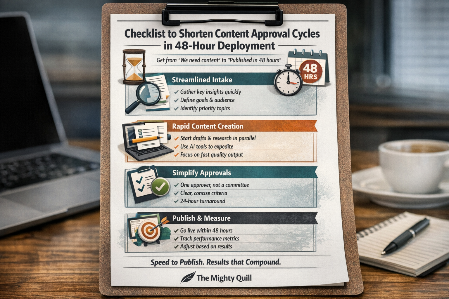 Checklist for shortening content approval cycles in 48-hour deployment workflows