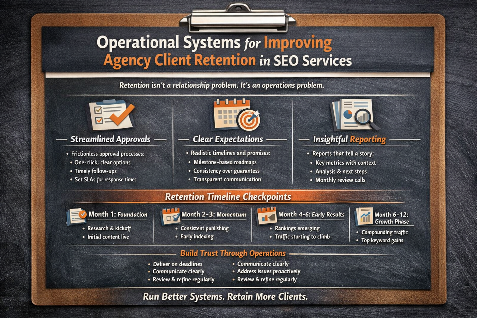 Checklist of operational systems for improving agency client retention in SEO services
