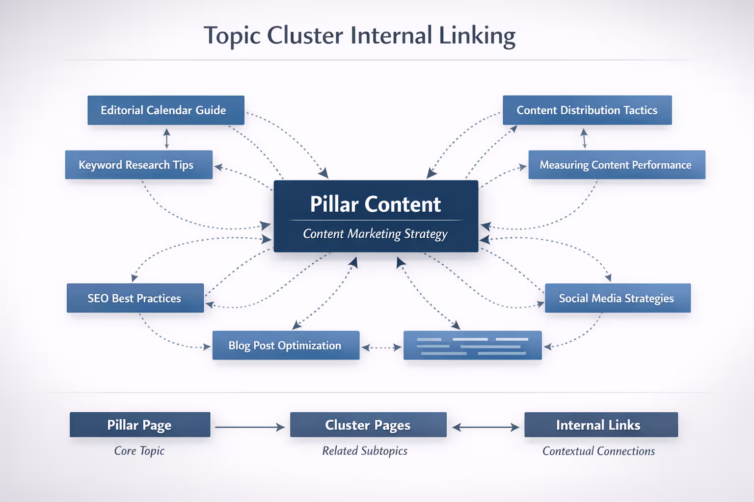 Topic Cluster Internal Linking Architecture Diagram Topic cluster internal linking diagram showing pillar content connected to cluster articles