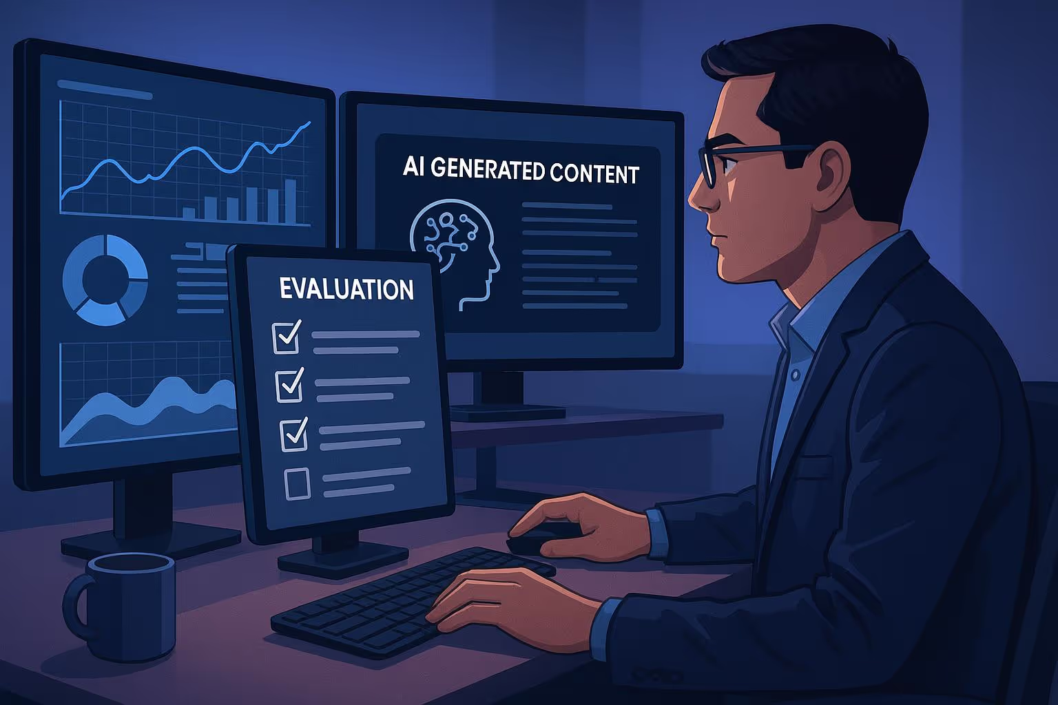B2B marketing leader analyzing AI content strategy metrics including traffic and pipeline contribution
