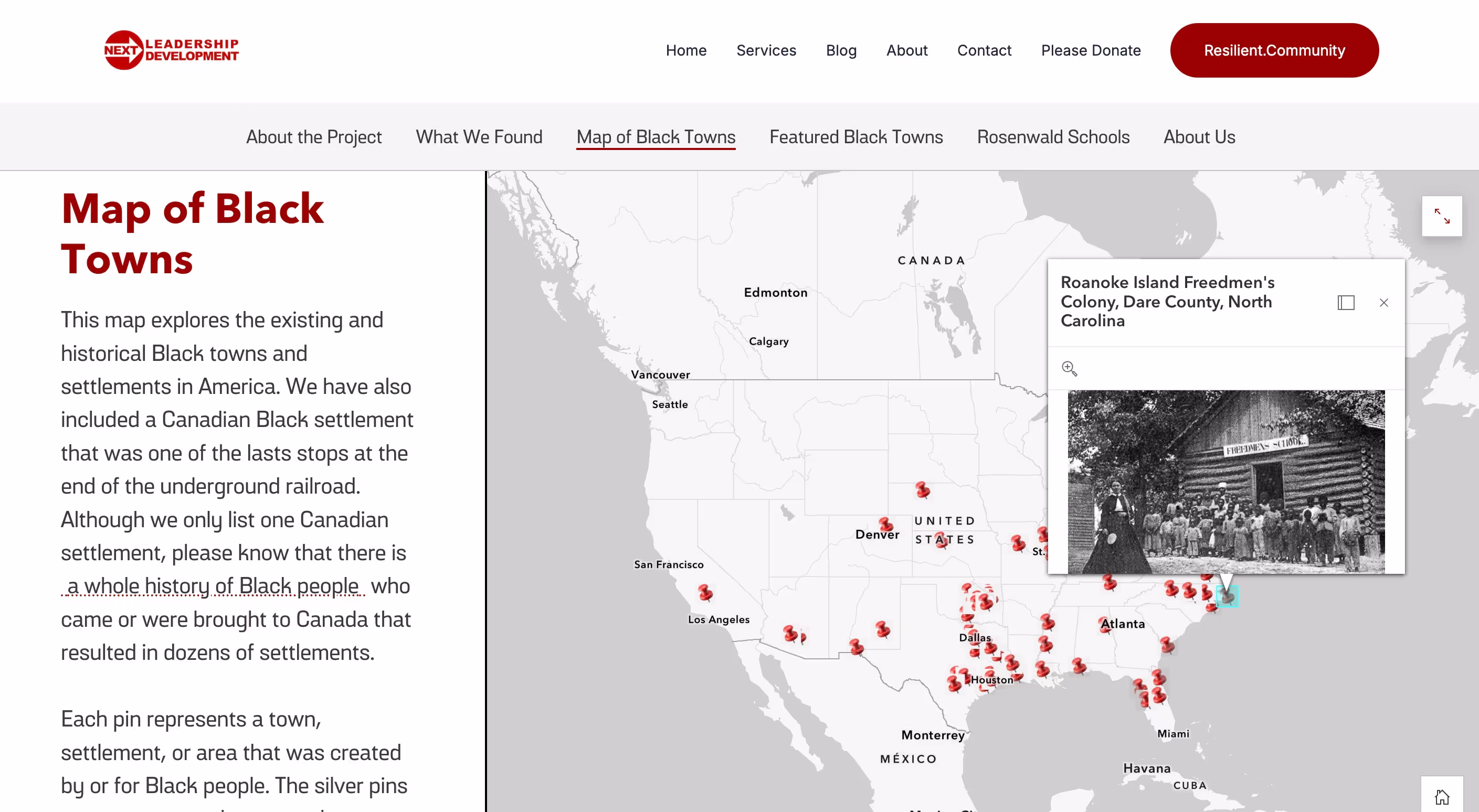 Sreenshot of Black Towns & Settlements Mapping Project
