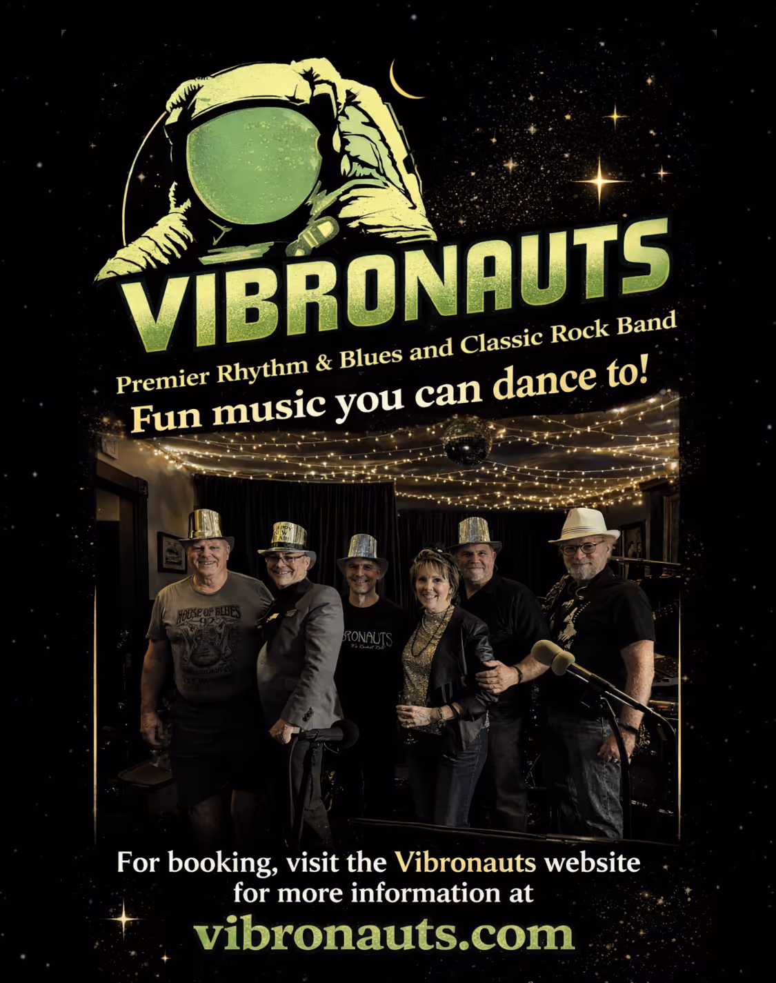 Vibronauts band playing on stage with high energy