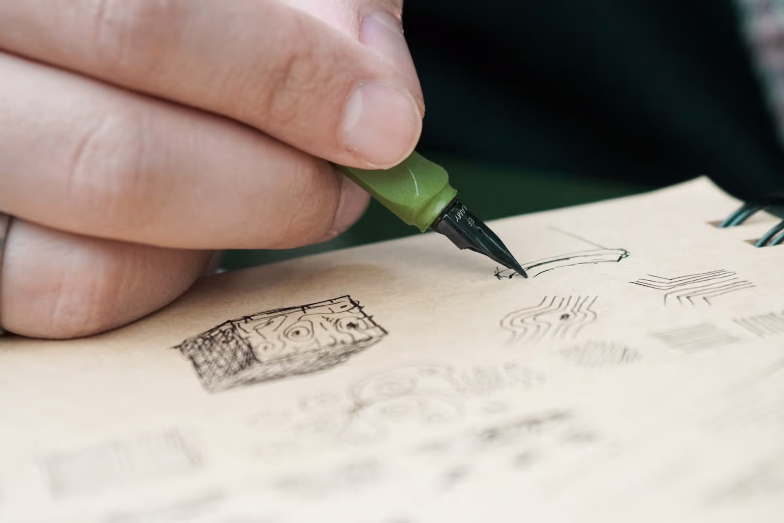 Illustration of various legal documents with a notary public's pen and stamp.