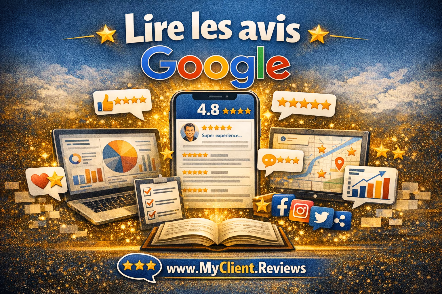 Lire les avis Google avec plateforme my client reviews me