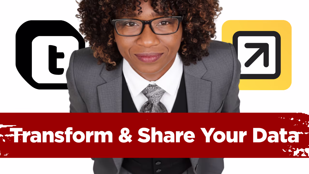 Dr. Atyia Martin looking up at the camera with the Teable and Shareables logo over each shoulder and Transform & Share Your Data at the bottom of the screen