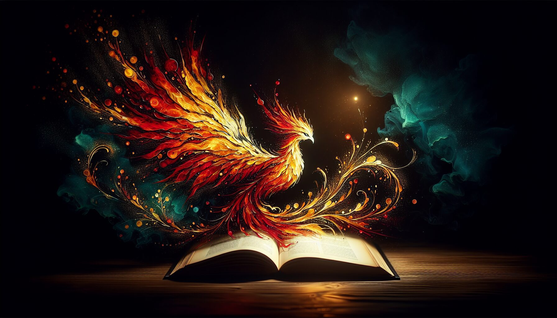 Phoenix emerging from an open book containing gadolinium toxicity research