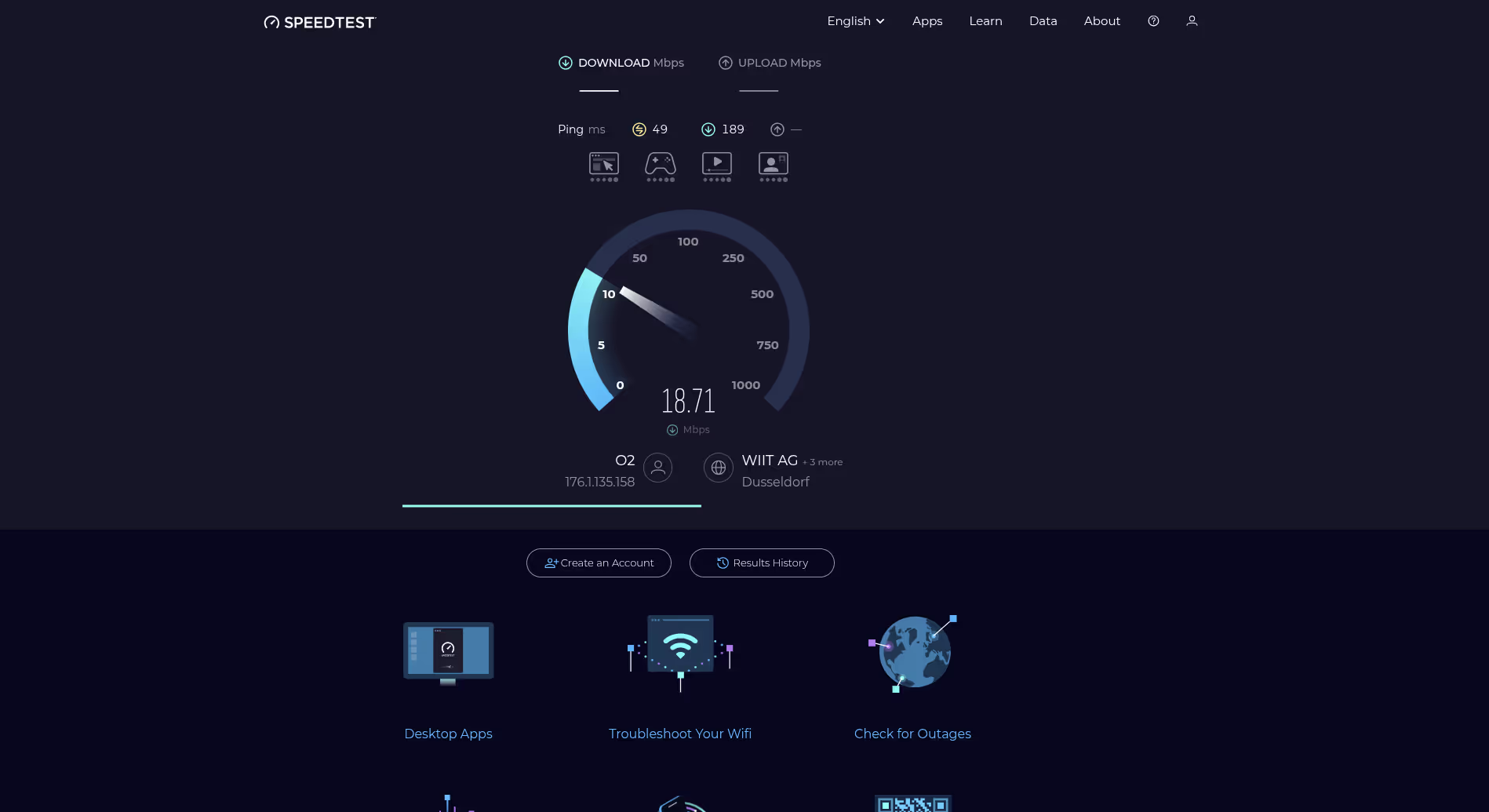 Running a speedtest with Ookla