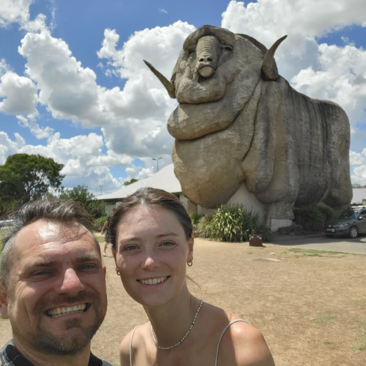 Konrad and Caro besides the big ram in Golburn