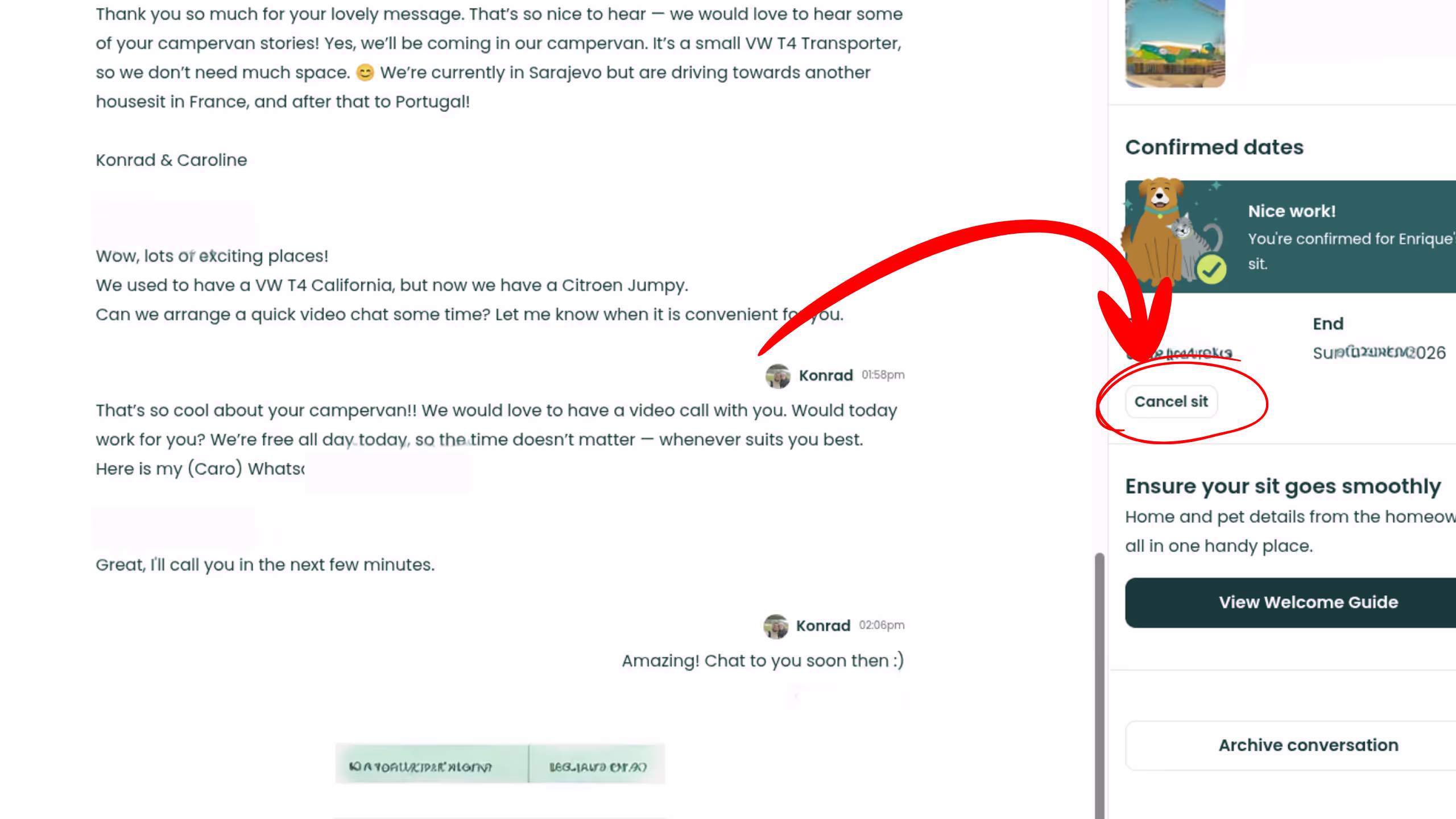 Cancelling on TrustedHouseSitters as a sitter on Desktop