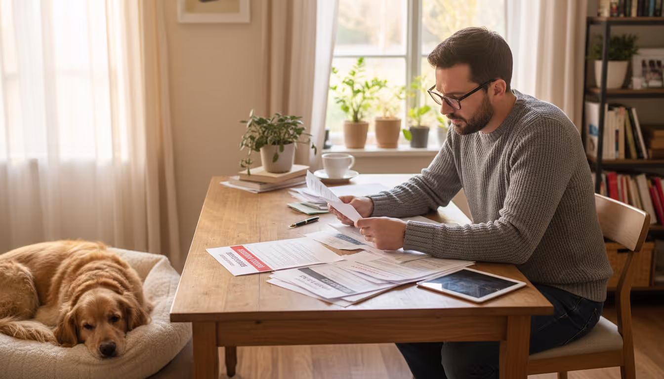 A man looking over housesitting insurance coverage