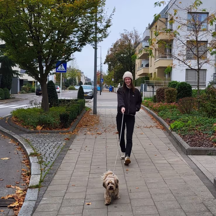 Caro walking a dog in Luxembourg Caro walking a dog in Luxembourg
