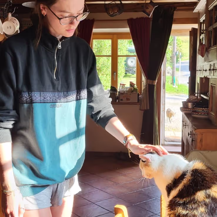 Caro Petting a cat during out house sit in Lullin France Caro Petting a cat during out house sit in Lullin France