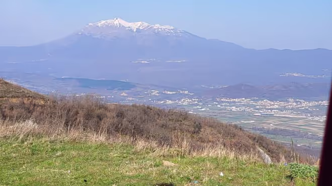 View from our camping spot in Kosovo. Rubbish all around
