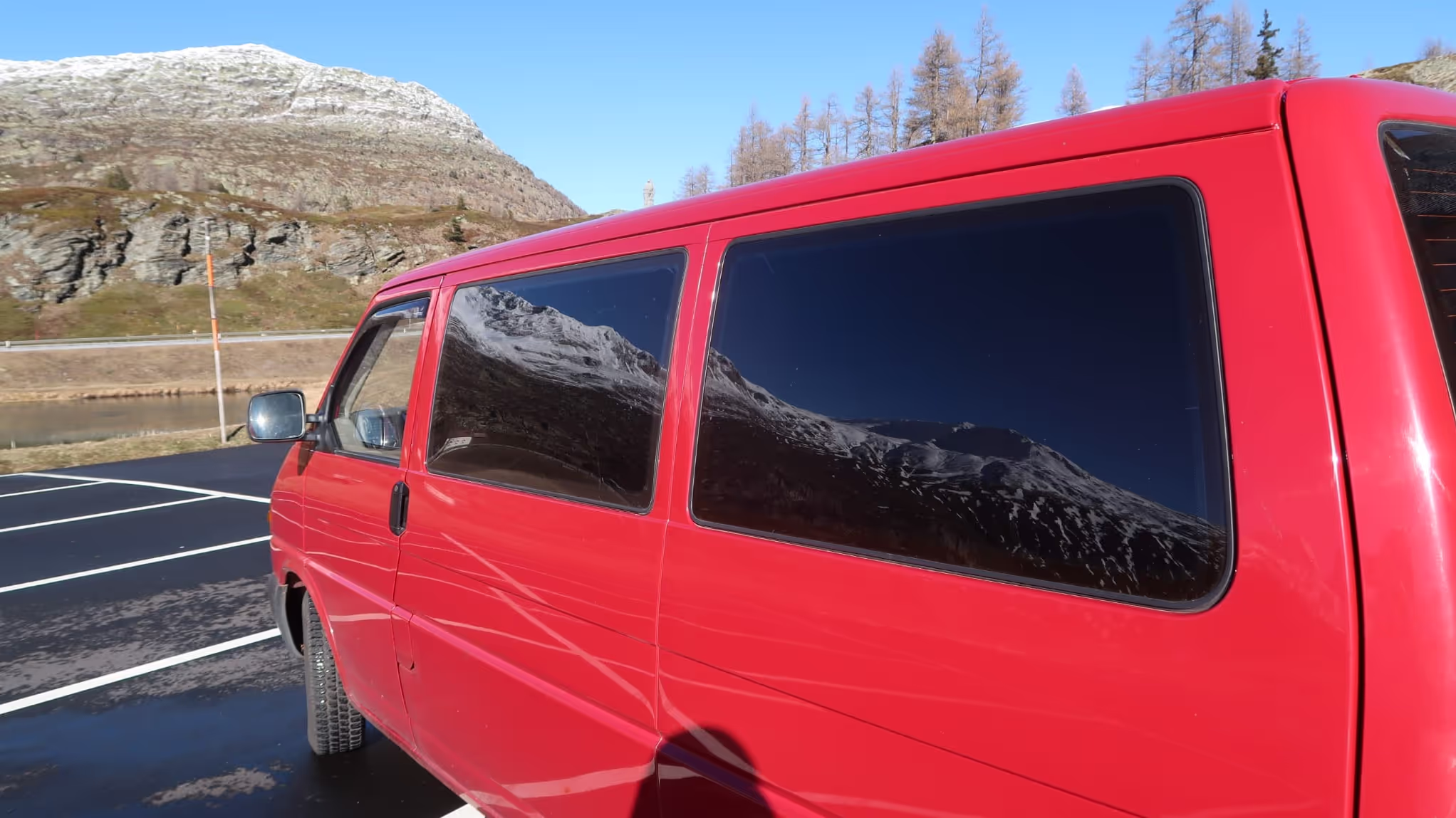 Our campervan in the Swiss Alps with snow Our campervan in the Swiss Alps with snow
