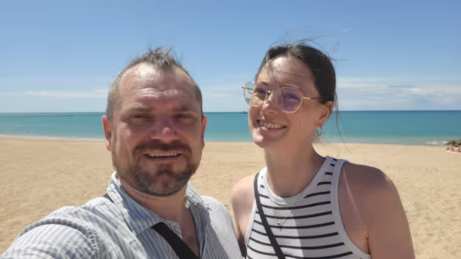 Konrad and Caro on a beach in Portugal Konrad and Caro on a beach in Portugal