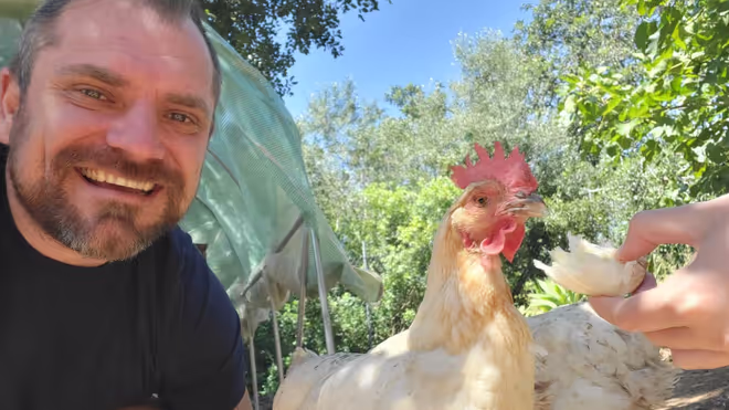 Konrad with a chicken Konrad with a chicken