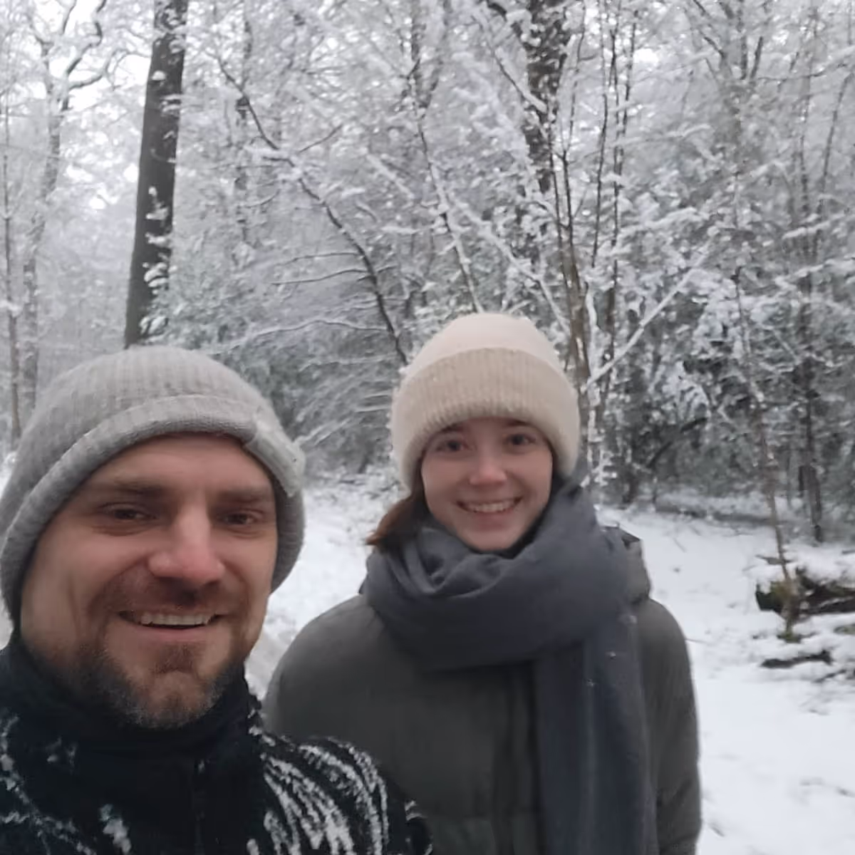 Konrad and Caro in a forest with snow Konrad and Caro in a forest with snow