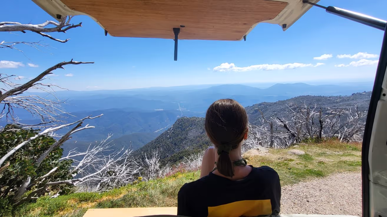 Caro enjoying the view out of our campervan Caro enjoying the view out of our campervan