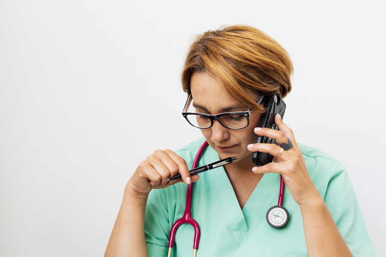 A vet talking on the phone