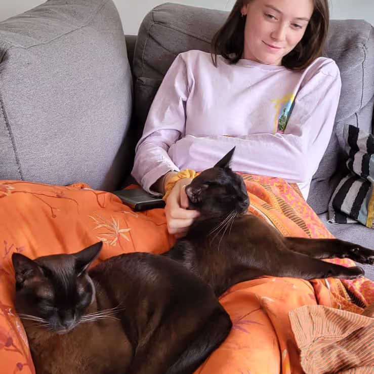 Caro looking after cats at our first house sit in Bochum
