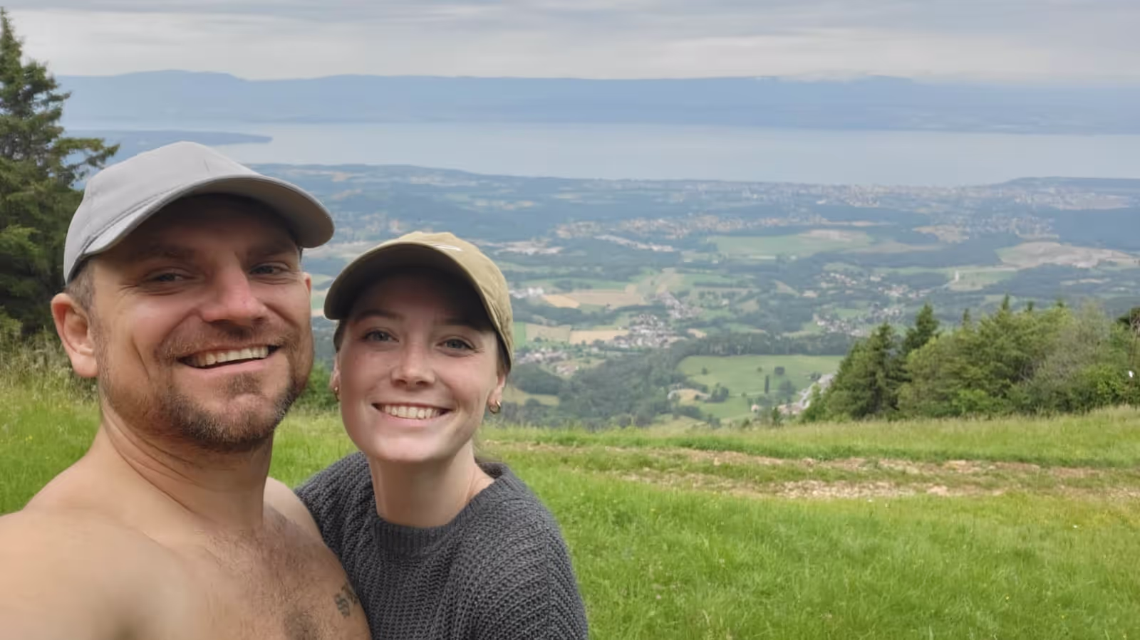 Konrad and Caro hiking above Lake Geneva