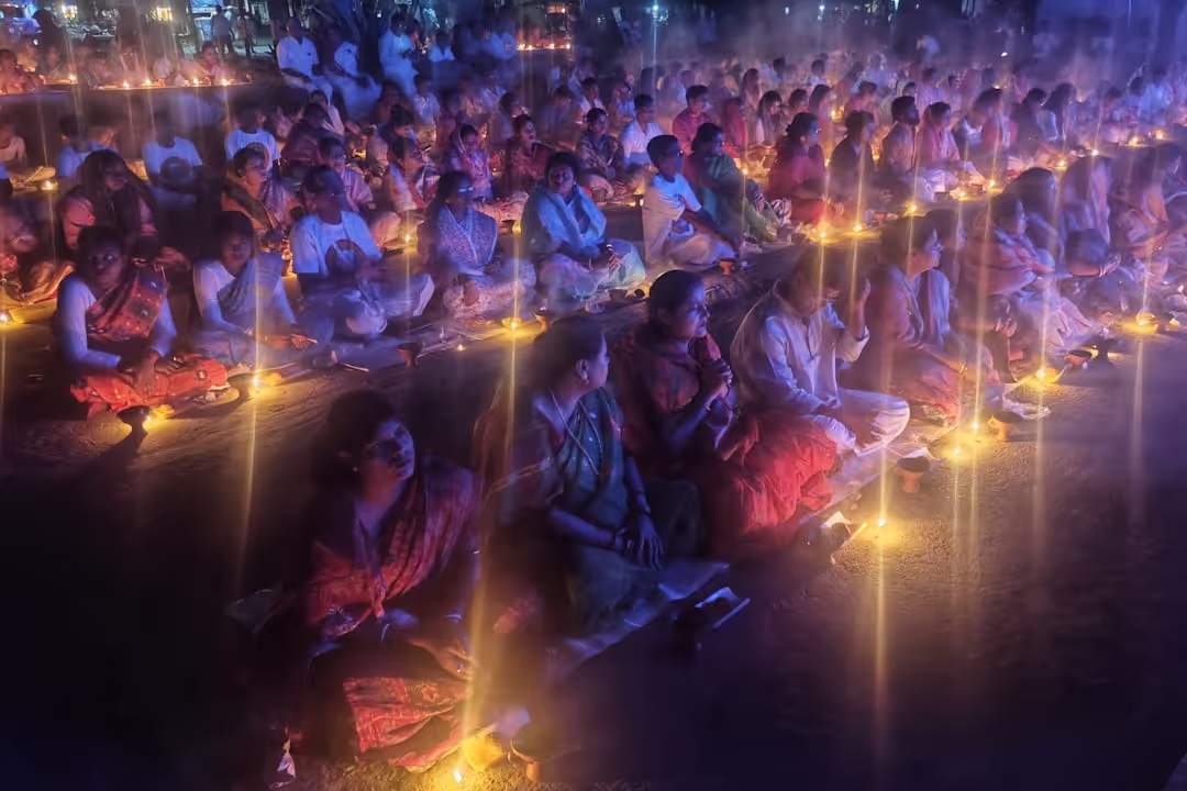 A serene performance of Raga Yaman with a musician in warm, ambient lighting.