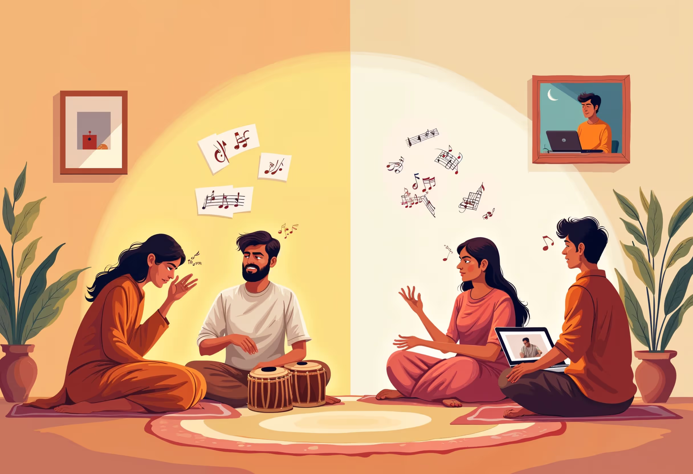 Students learning Hindustani classical music at Indira Kala Sangeet University