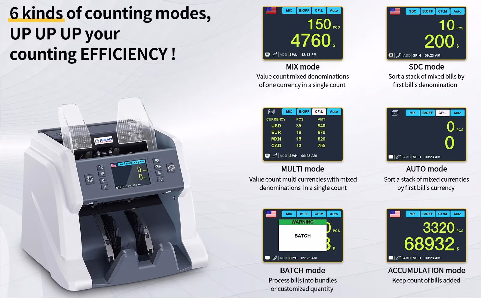 Screen showing MIX mode: Value count mixed denominations of one currency in a single count.