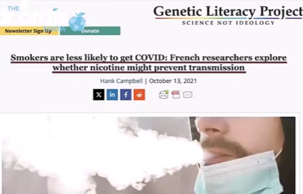 Picture showing smoking man at front page of Genetic Literacy Project